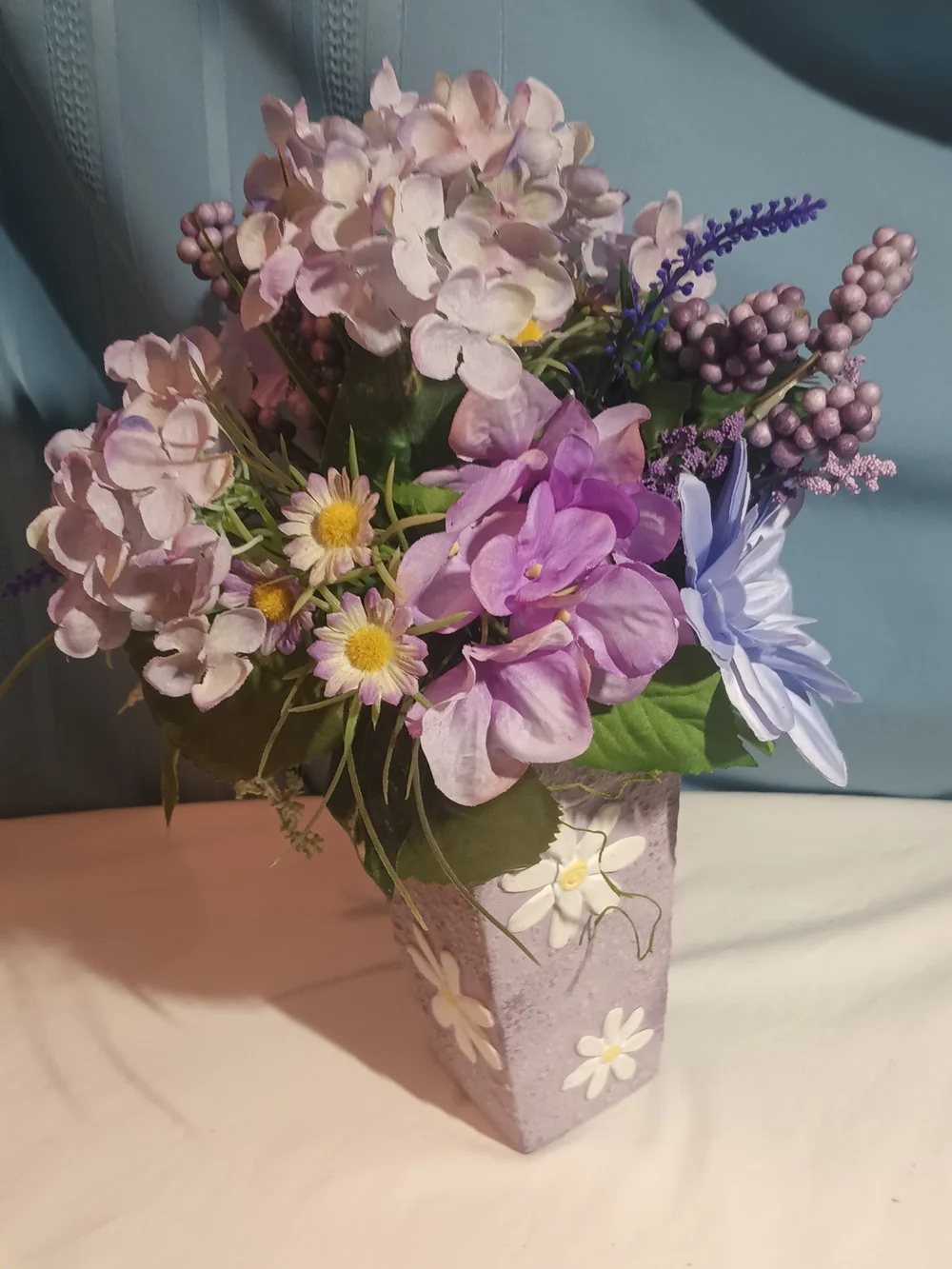 Purple Passion Faux Floral Arrangement in Daisy Vase - Home Accents